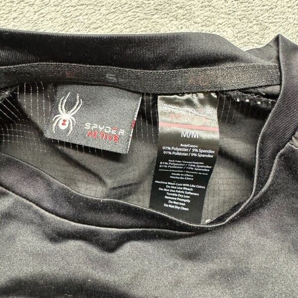 Spyder Active Shirt Mens Medium Black Polyester Short Sleeve Activewear Training - Picture 3 of 5